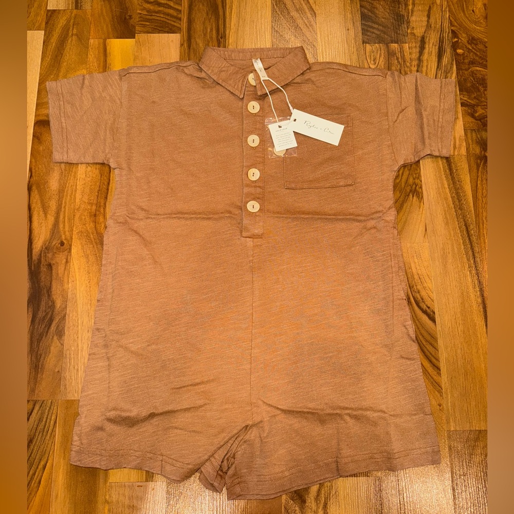 Rylee + Cru girls collared button romper camel SZ 6/7 NWT preppy one piece